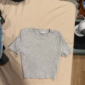 Forever 21 Crop Ribbed Grey Short Sleeve Top